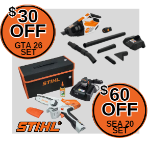 Save up to $60 on Stihl battery powered sets!