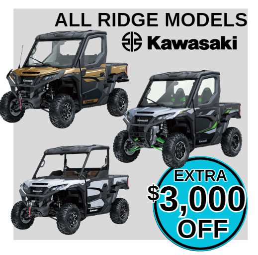 Save $3,000 on any Kawasaki Ridge!